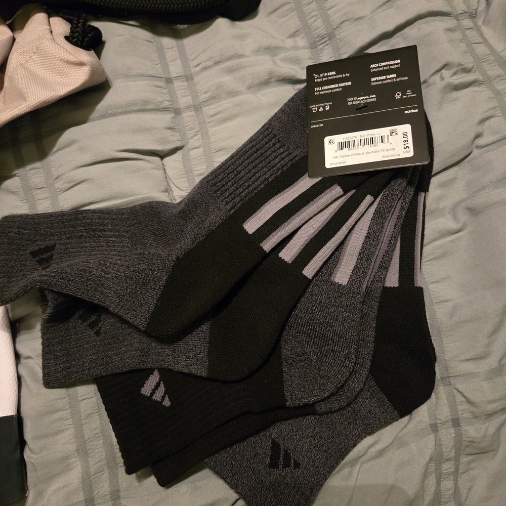 adidas Men's Black and Dark Gray Athletic Socks